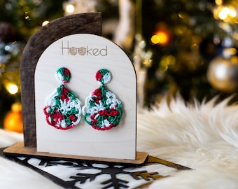 Holiday Crochet Stud Teardrop Earrings-Stocking Stuffer/Christmas/Handmade Jewelry/Statement Earrings/SimpleJewelry/Drop Earrings/Boho/Santa