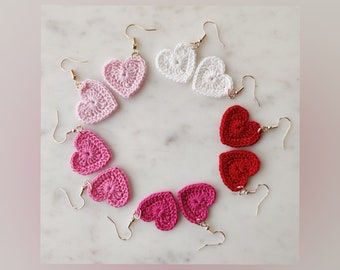 Hand Crochet Heart Earrings//Dangle Earrings-/Crochet Heart/Valentine's Day Gift/Earrings for Girls/Small Heart/Mommy and Me/Mini Heart