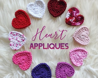 HEART APPLIQUES - Hand Crochet/Clothing Decoration/Crochet Patch/Crochet Embellishment/Valentine's Day Embellishment/Small Heart/Red/Pink