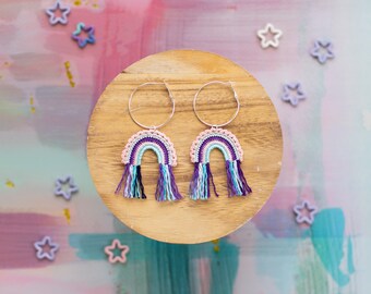 Crochet Rainbow Earrings-Hand Crochet/Dangle Earrings/Spring/UniqueGifts forHer/Statement Earrings/Rainbow Accessories/Crochet Rainbow/Boho/