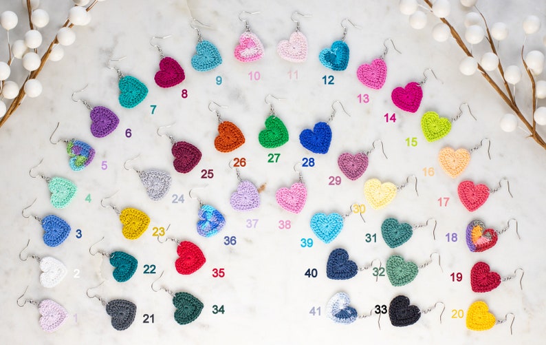 Heart Earrings-Hand Crochet // Dangle Earrings/Crochet Heart/Valentine's Day Gift/Rainbow/Small Heart/Mommy and Me/Mini Heart/Micro Crochet image 10