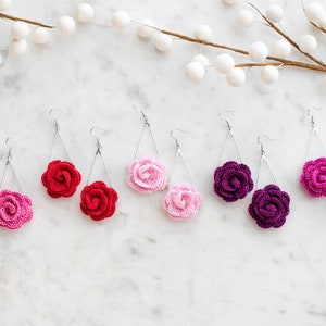 Rose Earrings-Hand Crochet/Handmade Jewelry/Statement Earrings/Dangles/Boho Earrings/Teardrop /Red Roses/Valentine&#39;s Day/Red Earrings/Hearts