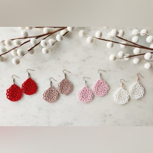 Hand Crochet Teardrop Dangle Earrings-Unique Gifts/MicroCrochet/Handmade Jewelry/Statement Earrings/Vintage/Winter/Drop Earrings/Lace/Hearts