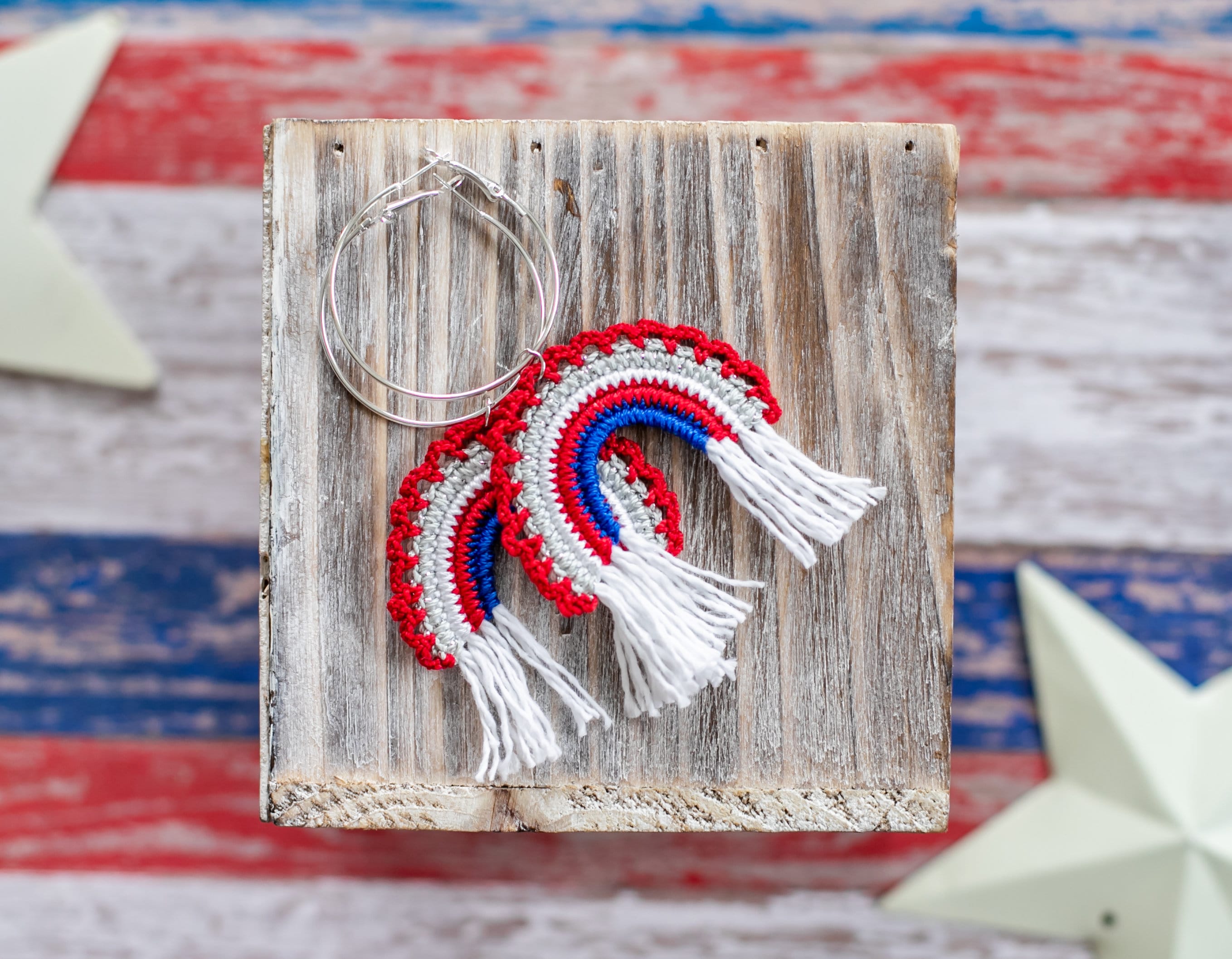 Patriotic Crochet Rainbow Earrings