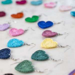 Heart Earrings-Hand Crochet // Dangle Earrings/Crochet Heart/Valentine's Day Gift/Rainbow/Small Heart/Mommy and Me/Mini Heart/Micro Crochet image 4