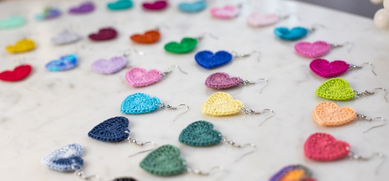 Heart Earrings-Hand Crochet // Dangle Earrings/Crochet Heart/Valentine's Day Gift/Rainbow/Small Heart/Mommy and Me/Mini Heart/Micro Crochet image 4