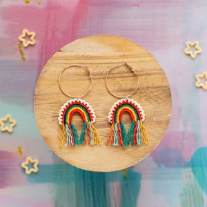 Crochet Rainbow Earrings-Hand Crochet/Dangle Earrings/Spring/UniqueGifts forHer/Statement Earrings/Rainbow Accessories/Crochet Rainbow/Boho/
