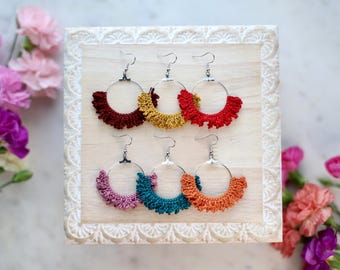 Ruffle Hoop Earrings-Hand Crochet/Dangle Earrings/Spring/Unique Gifts for Her/Statement Earrings/Ruffles/SummerHoops/Boho/Easter/Round