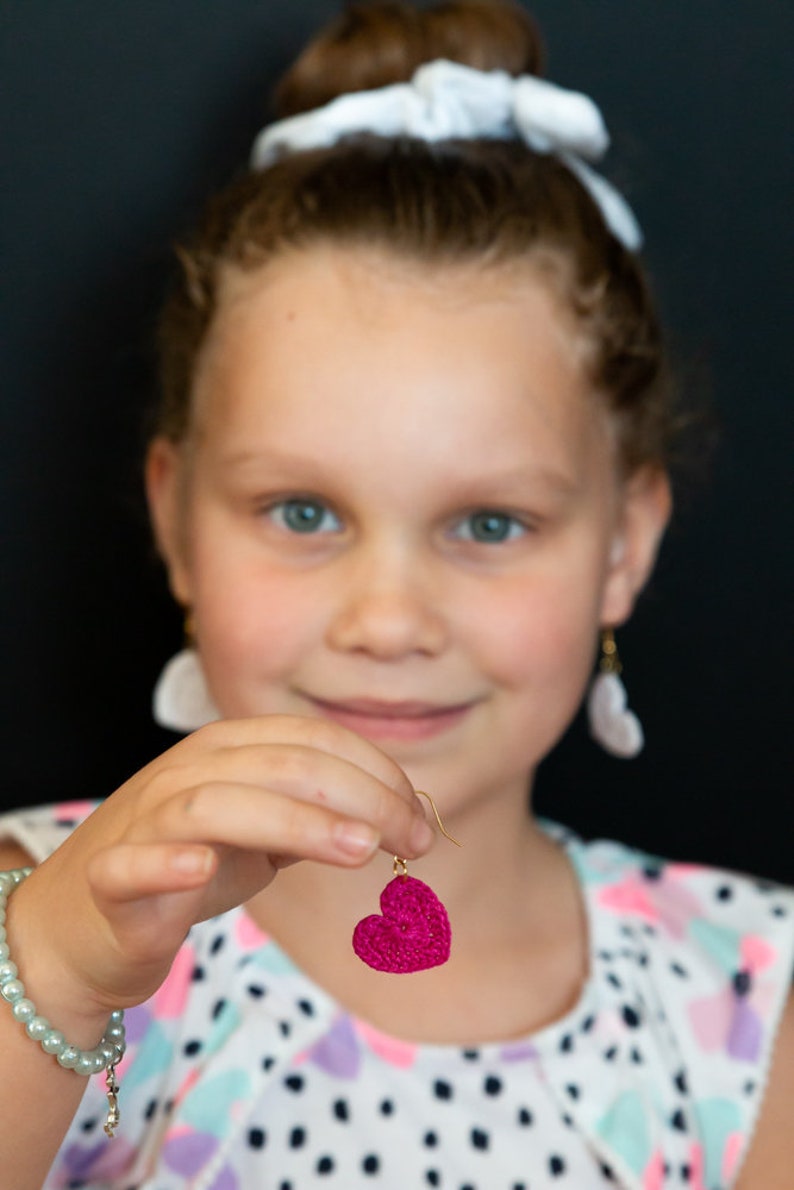 Heart Earrings-Hand Crochet // Dangle Earrings/Crochet Heart/Valentine's Day Gift/Rainbow/Small Heart/Mommy and Me/Mini Heart/Micro Crochet image 9