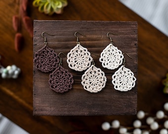 Hand Crochet Teardrop Dangle Earrings-UniqueGifts/CrochetEarrings/HandmadeJewelry/StatementEarrings/Simple Jewelry/DropEarrings/Vintage/Lace