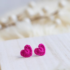 Crochet Heart Studs-Hand Crochet/Stud Earrings/Heart Earrings/Valentine's Day Jewelry/BeMine/Crochet Heart/RedHeart/Mini Heart/Micro Crochet image 7