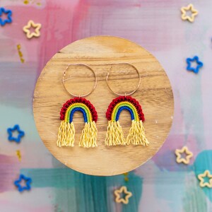 Crochet Rainbow Earrings-Hand Crochet/Dangle Earrings/Spring/UniqueGifts forHer/Statement Earrings/Rainbow Accessories/Crochet Rainbow/Boho/