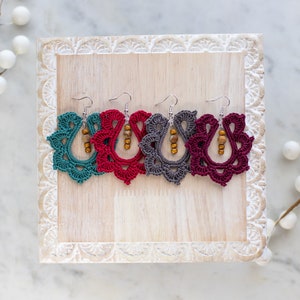 Teardrop Earrings withBeads-HandCrochet/UniqueGifts forHer/CrochetEarrings/HandmadeJewelry/StatementEarrings/Fall/Lace/Vintage/Autumn/Rustic