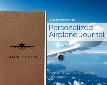 Front Airplane Journal, Airplane Notebook. Pilot Gifts. Engraved A5 Leatherette Journal, Notebook, Personal Diary