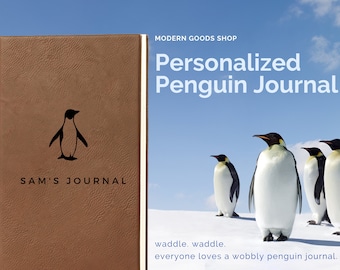 Penguin Journal, Penguin Gift. Engraved A5 Leatherette Journal, Notebook, Personal Diary