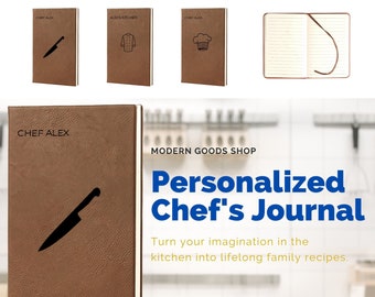Chef's Leatherette Journal Engraved, Notebook, Recipe Journal, Perfect for Chef Gift