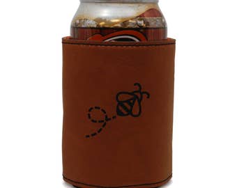 Bee Leather Can Sleeve, Beer Sleeve, Beer Cooler, Beer Hugger