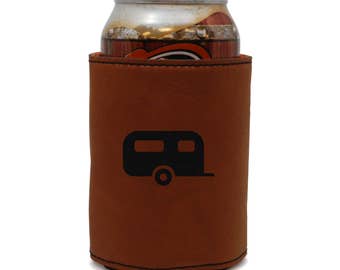 Camper Leather Can Sleeve, Beer Sleeve, Beer Cooler, Beer Hugger