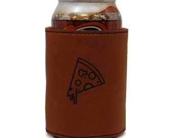 Pizza Leather Can Sleeve, Beer Sleeve, Beer Cooler, Beer Hugger