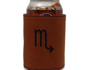 Scorpio Leather Can Sleeve, Beer Sleeve, Beer Cooler, Beer Hugger