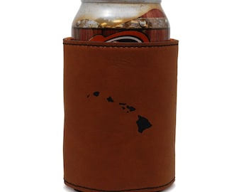 Hawaii Leather Can Sleeve, Beer Sleeve, Beer Cooler, Beer Hugger
