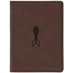 Mermaid Tail Brown Leather Passport Holder - Laser Etched Design - Engraved Passport Holder For Women And Men