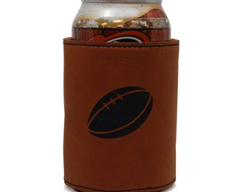 Rugby Leather Can Sleeve, Beer Sleeve, Beer Cooler, Beer Hugger
