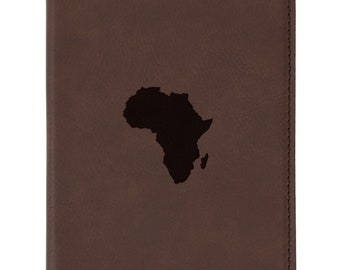 Africa Brown Leather Passport Holder - Laser Etched Design - Engraved Passport Holder For Women And Men