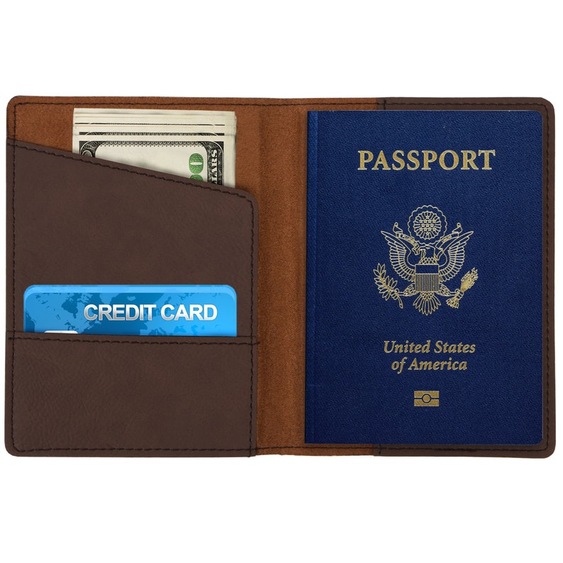 Goat Brown Leather Passport Holder Laser Etched Design Etsy
