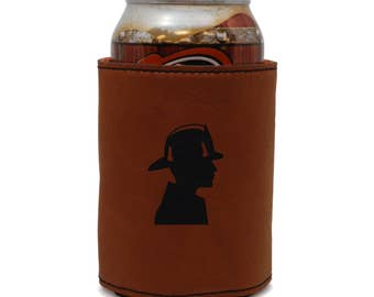 Firefighter Leather Can Sleeve, Beer Sleeve, Beer Cooler, Beer Hugger