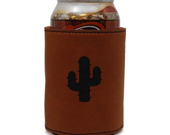 Prickly Cactus Leather Can Sleeve, Beer Sleeve, Beer Cooler, Beer Hugger