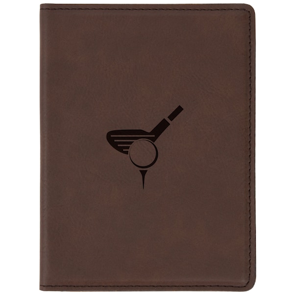 Golf Brown Leather Passport Holder - Laser Etched Design - Engraved Passport Holder For Women And Men