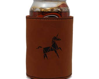 Unicorn Leather Can Sleeve, Beer Sleeve, Beer Cooler, Beer Hugger