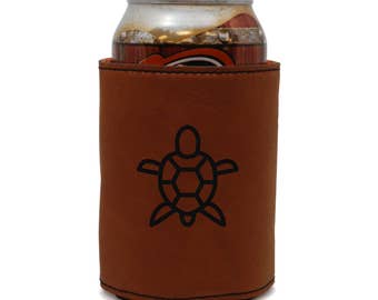 Sea Turtle Leather Can Sleeve, Beer Sleeve, Beer Cooler, Beer Hugger