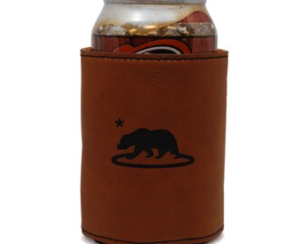 California Flag Leather Can Sleeve, Beer Sleeve, Beer Cooler, Beer Hugger