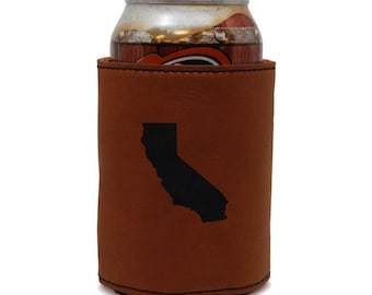 California Leather Can Sleeve, Beer Sleeve, Beer Cooler, Beer Hugger