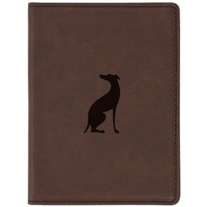 Italian Greyhound Brown Leather Passport Holder - Laser Etched Design - Engraved Passport Holder For Women And Men