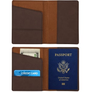 Front Airplane Brown Leather Passport Holder Laser Etched Design ...