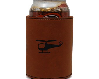 Helicopter Leather Can Sleeve, Beer Sleeve, Beer Cooler, Beer Hugger