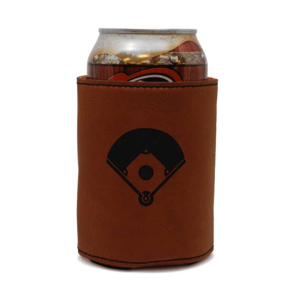 Baseball Diamond Leather Can Sleeve, Beer Sleeve, Beer Cooler, Beer Hugger