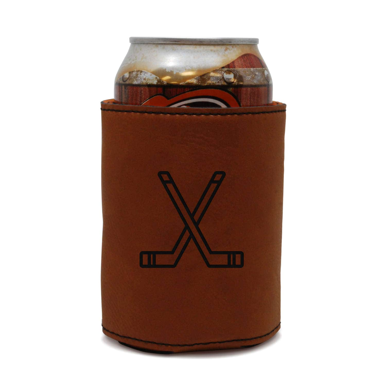 Hockey Sticks Leather Can Sleeve, Beer Sleeve, Beer Cooler, Beer