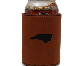 North Carolina Leather Can Sleeve, Beer Sleeve, Beer Cooler, Beer Hugger