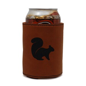 Squirrel Leather Can Sleeve, Beer Sleeve, Beer Cooler, Beer Hugger