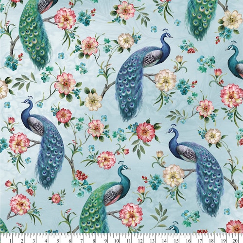 Floral Peacock Cotton Fabric by the Yard Etsy