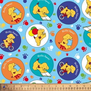 Spot the Dog Hello Dots Licensed By David Textiles Digital Cotton Print Fabric By the Yard