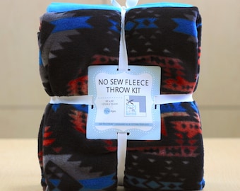 Southwest Black Anti-Pill Fleece Fabric No-Sew Throw Kit (50x60)