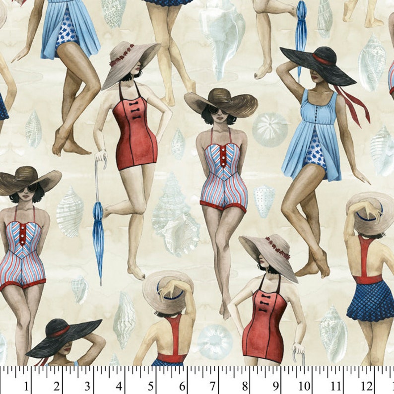 Retro Beach Beauties Cotton Fabric by the Yard 1 Yard Precuts Etsy