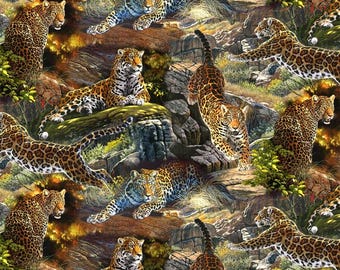 Leopard Jungle Cats Cotton Fabric By The Yard