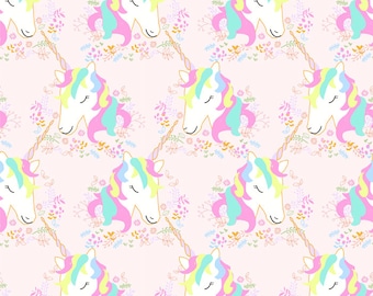 Unicorns & Flowers Cotton Fabric By the Yard