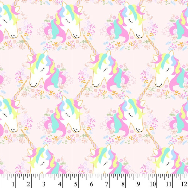 Unicorns & Flowers Cotton Fabric By the Yard